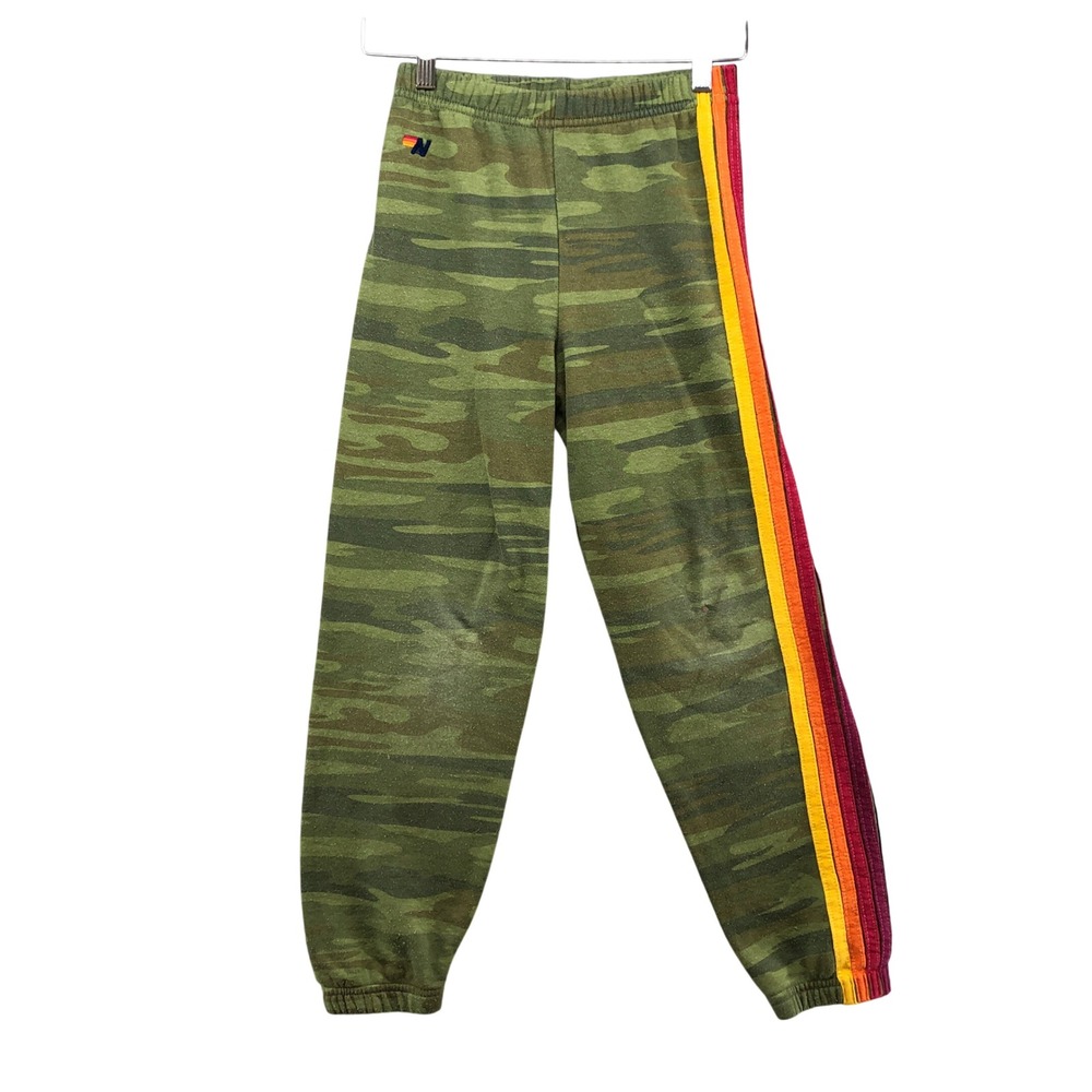 Aviator Nation Sweatpants Kids 14 Green Camo Rainbow Stripe Joggers
